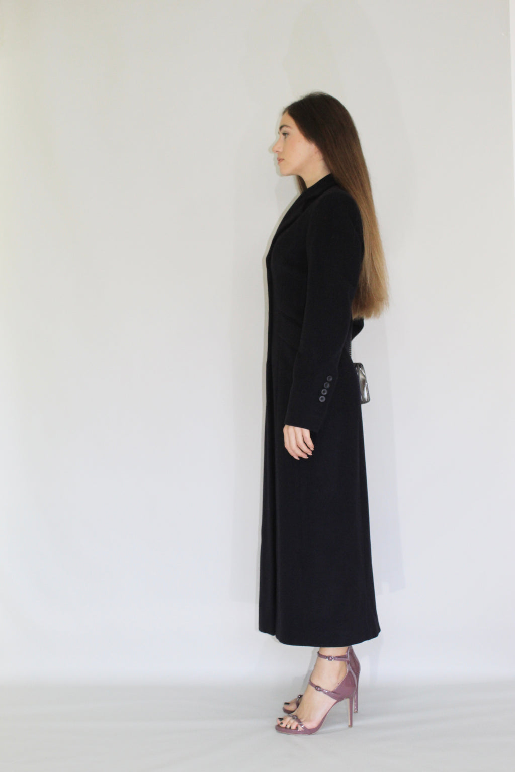 Long Tailored Wool Coat with Button Detailing