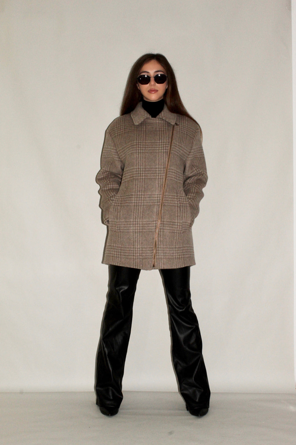 Short Checked Wool Coat