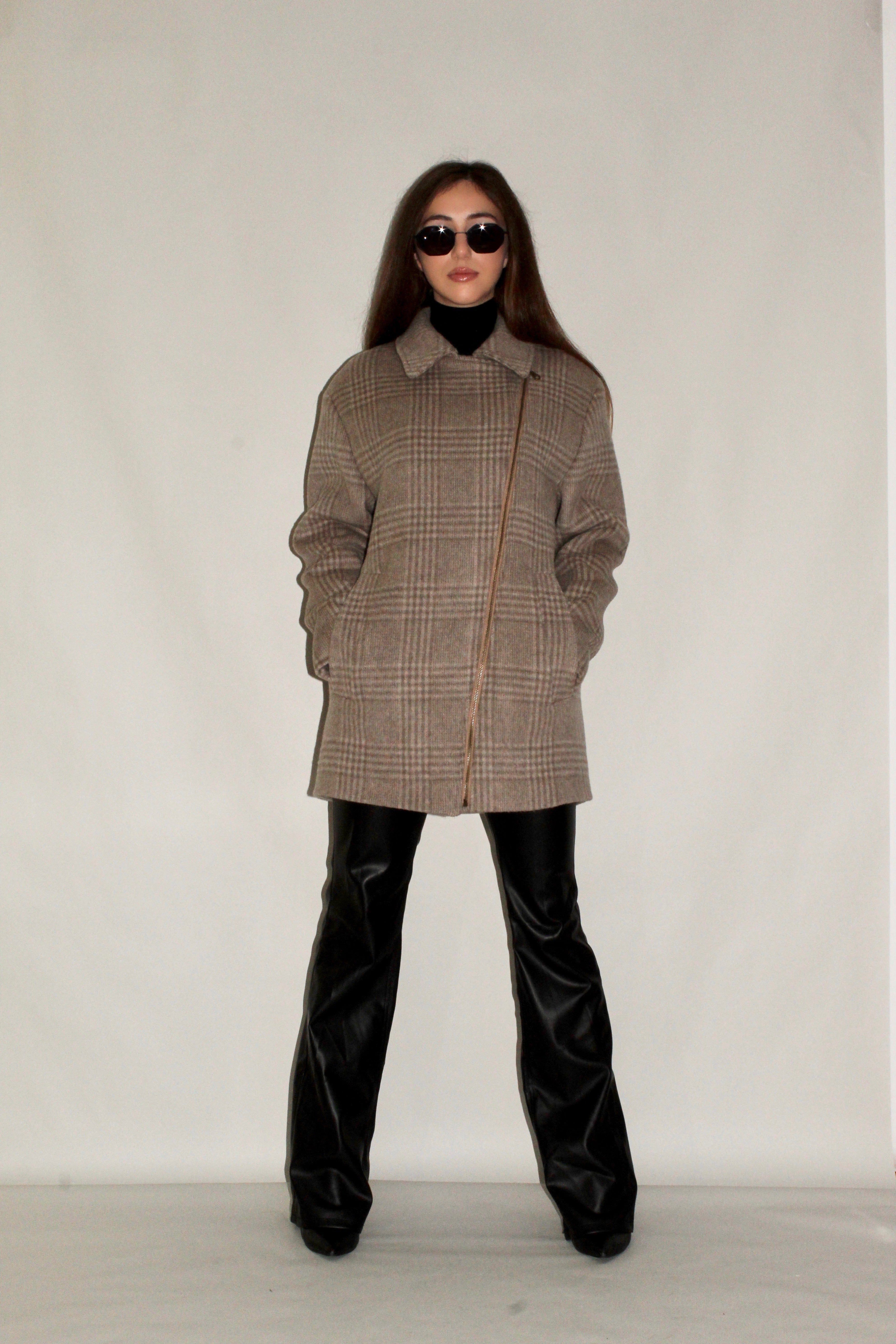 Short Checked Wool Coat