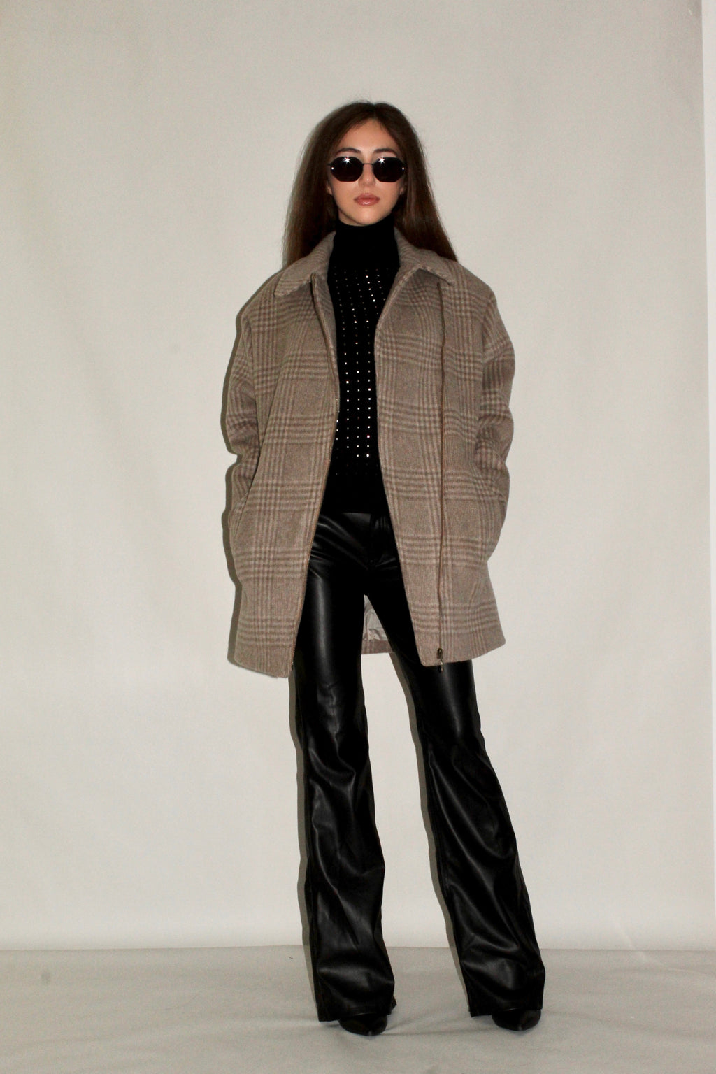 Short Checked Wool Coat