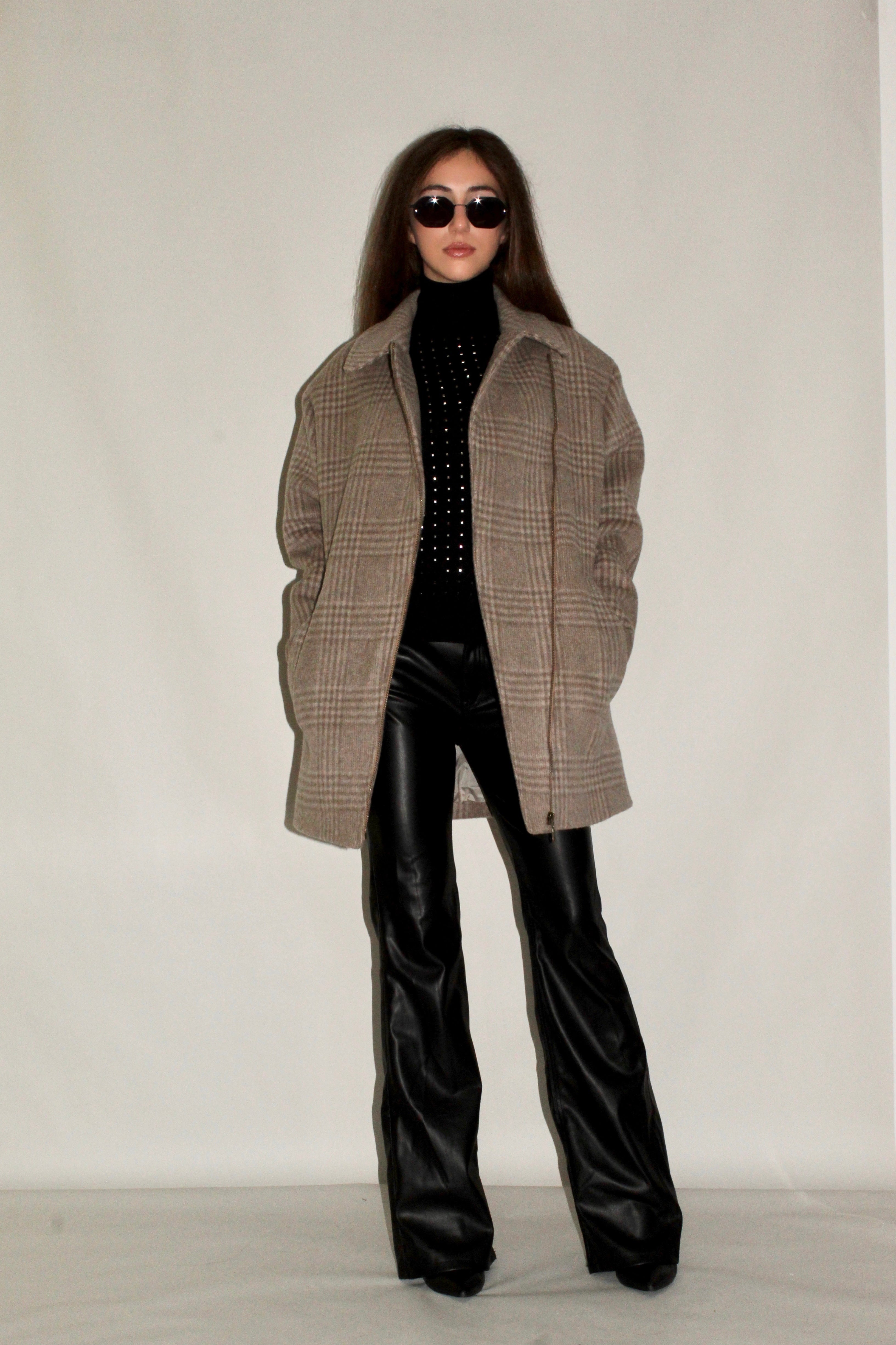 Short Checked Wool Coat