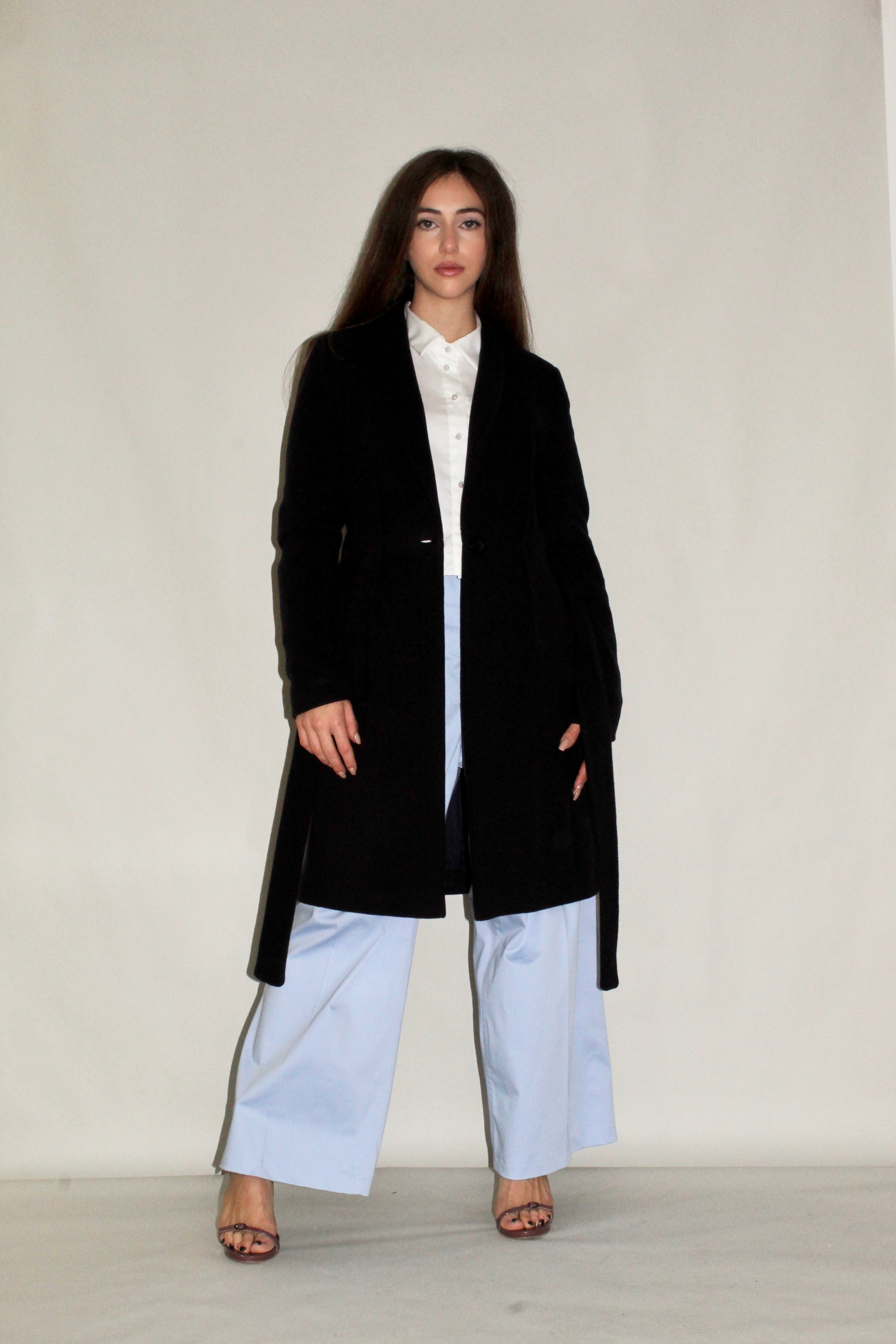 Single-Button Belted Wool Coat