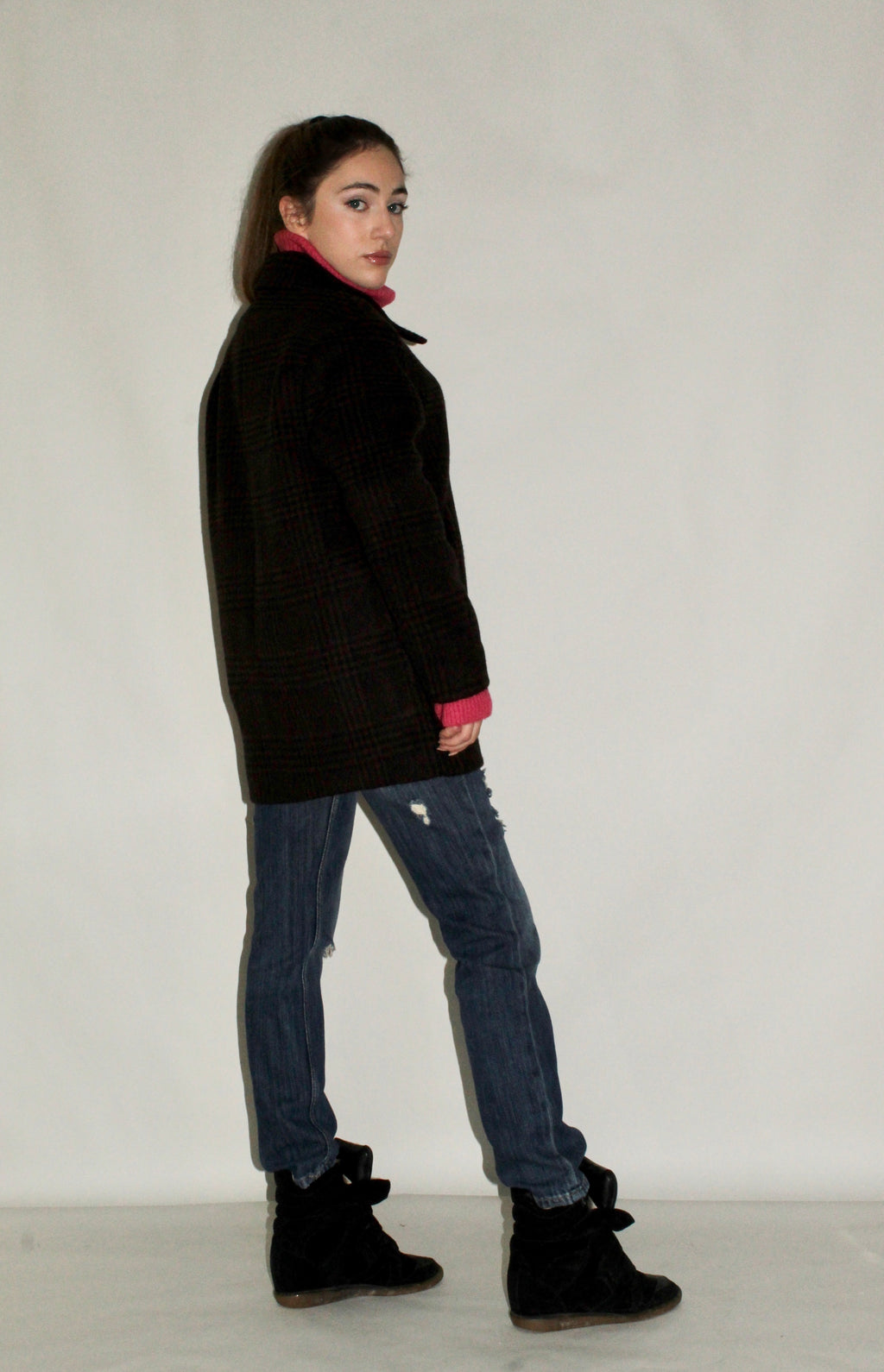 Short Checked Wool Coat