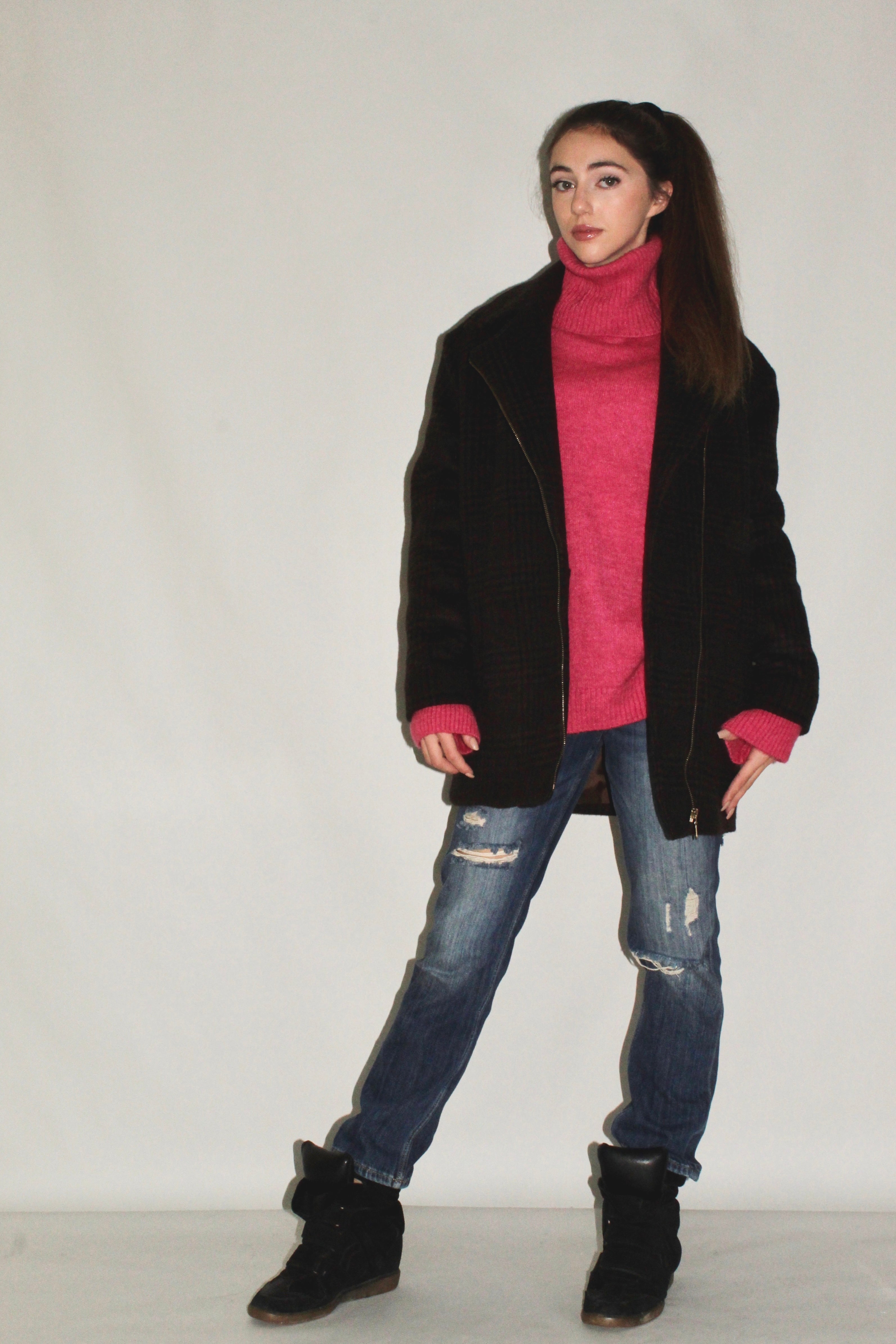Short Checked Wool Coat