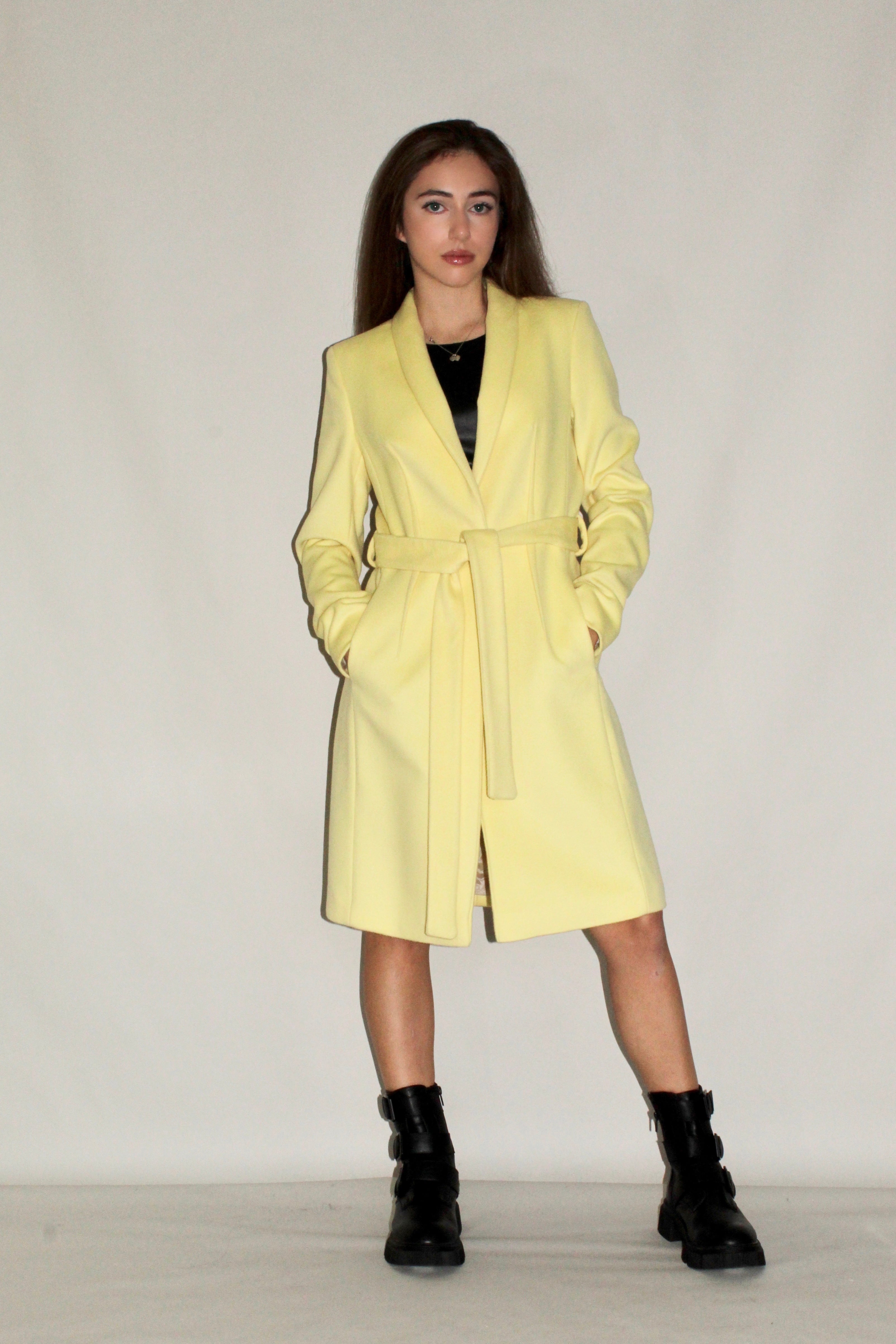 Single-Button Belted Wool Coat
