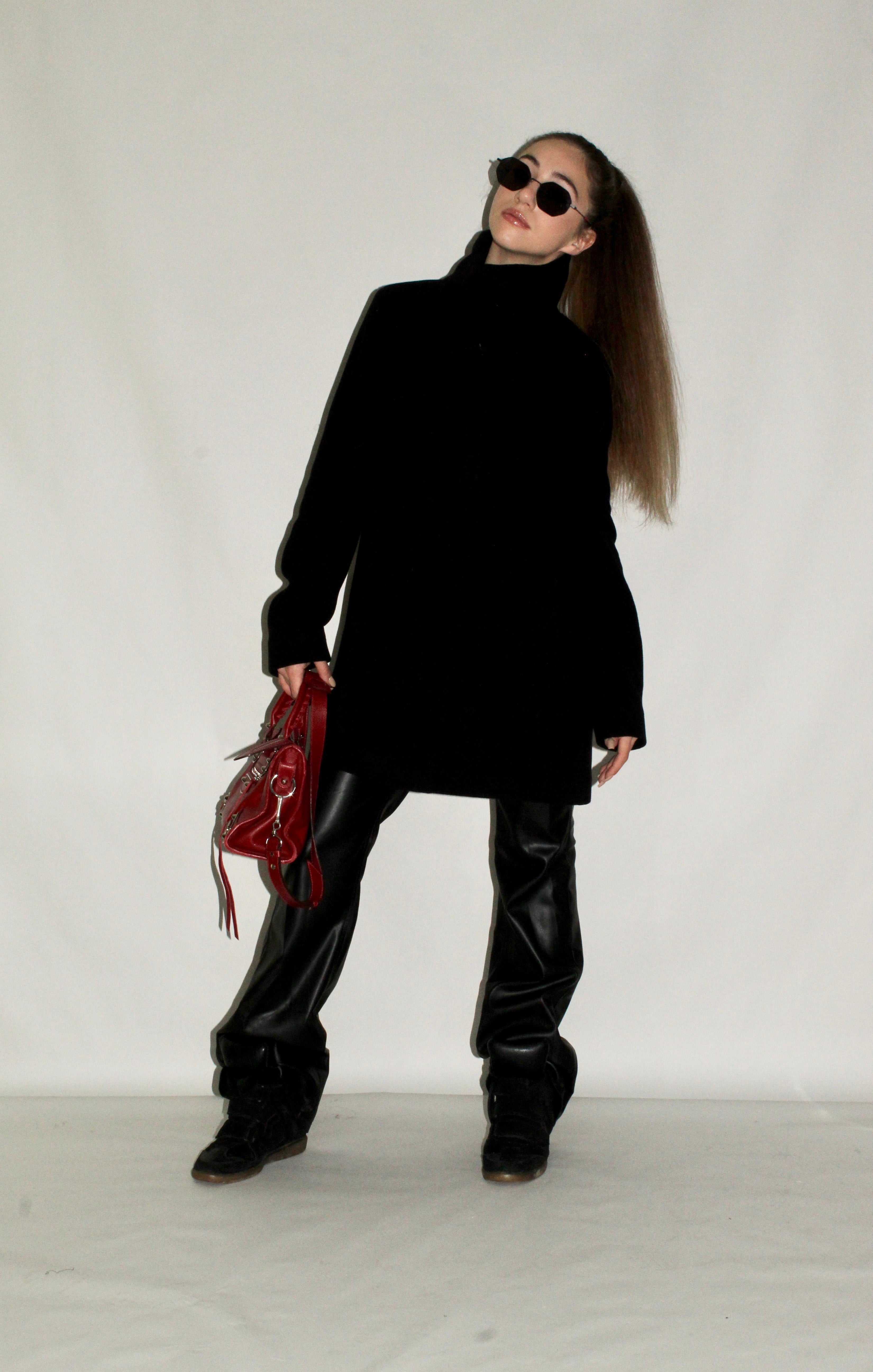 Raised-Neckline Wool Coat With Hidden Buttoning