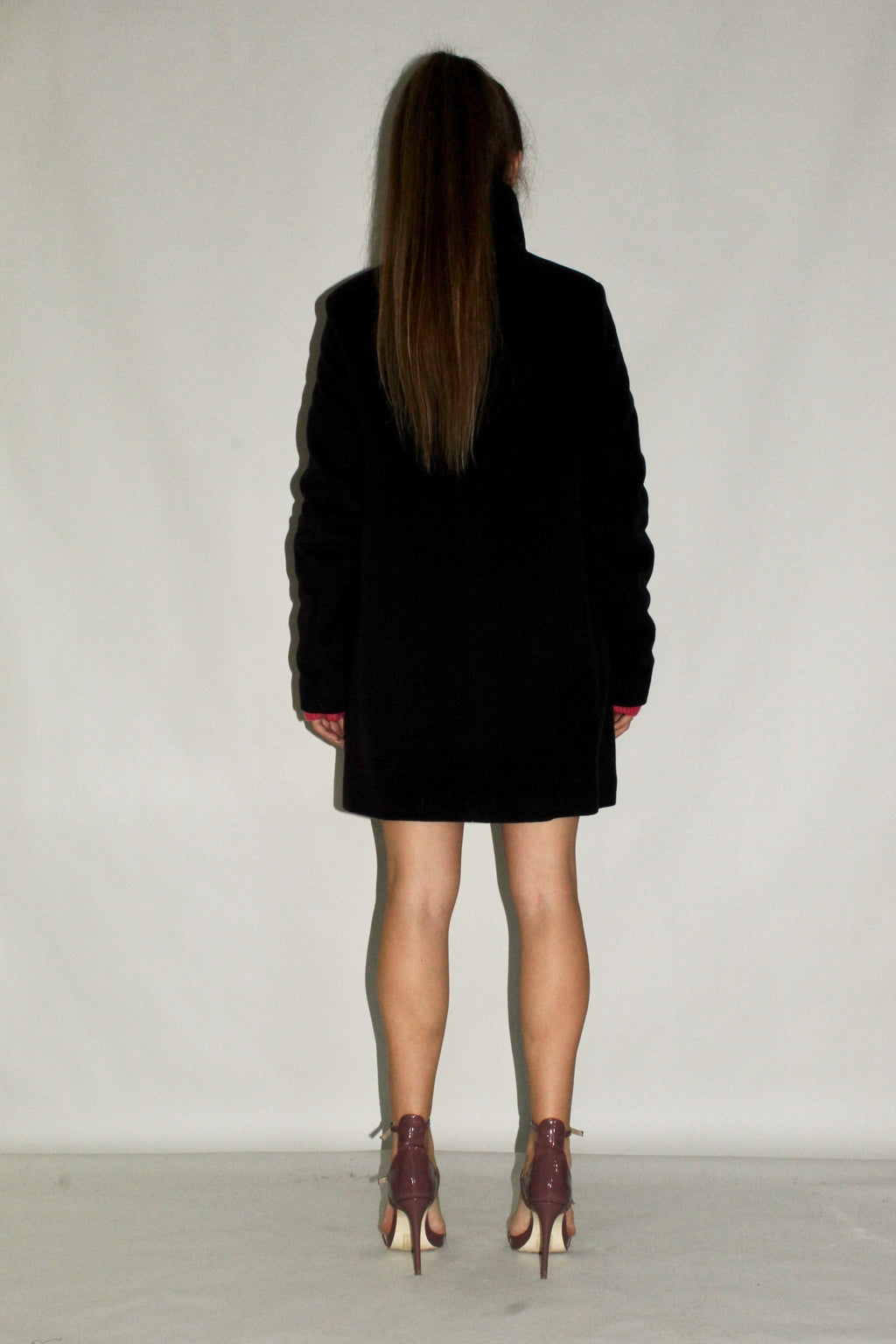 Raised-Neckline Wool Coat With Hidden Buttoning