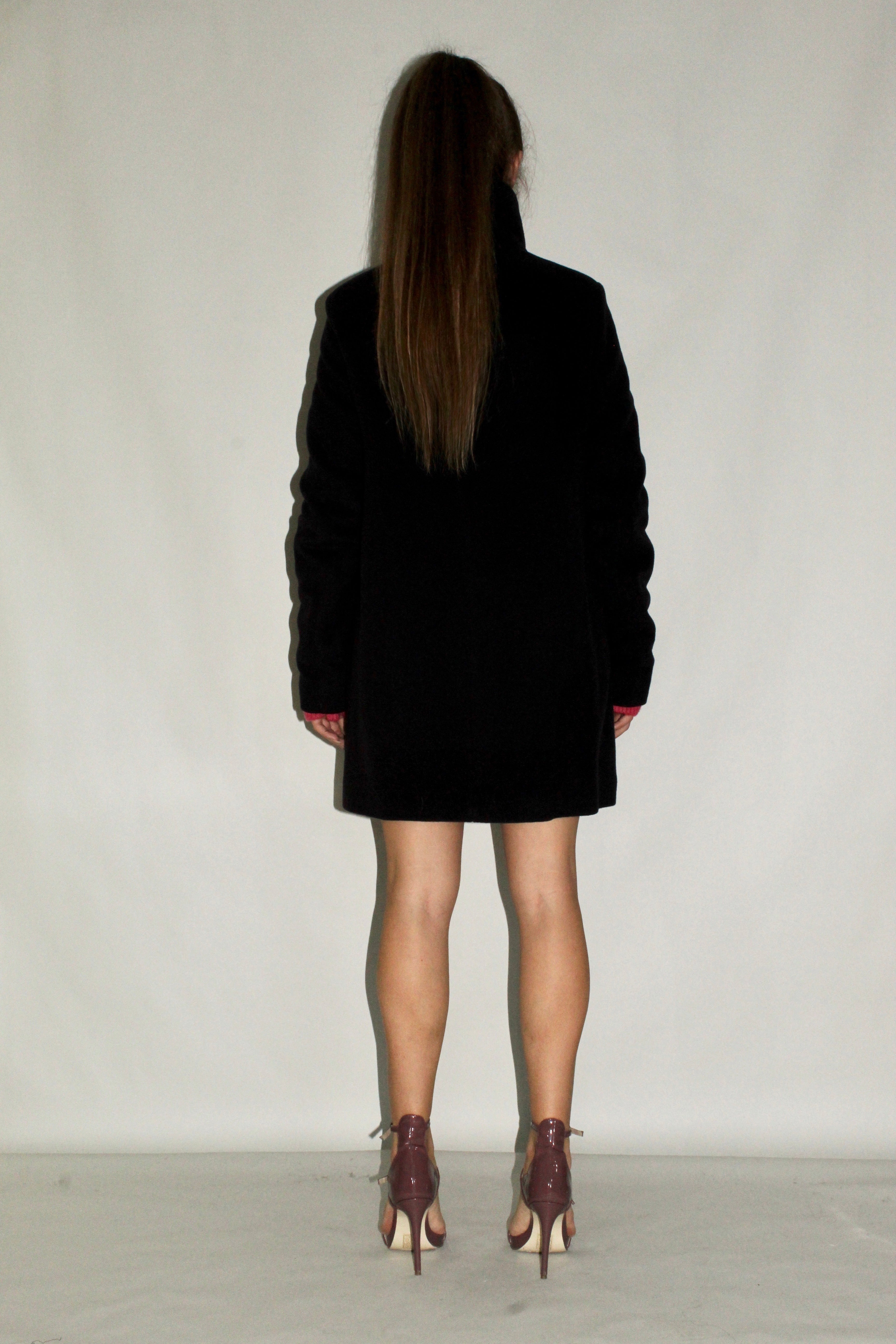 Raised-Neckline Wool Coat With Hidden Buttoning