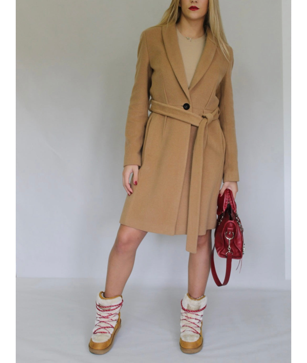 Single-Button Belted Wool Coat