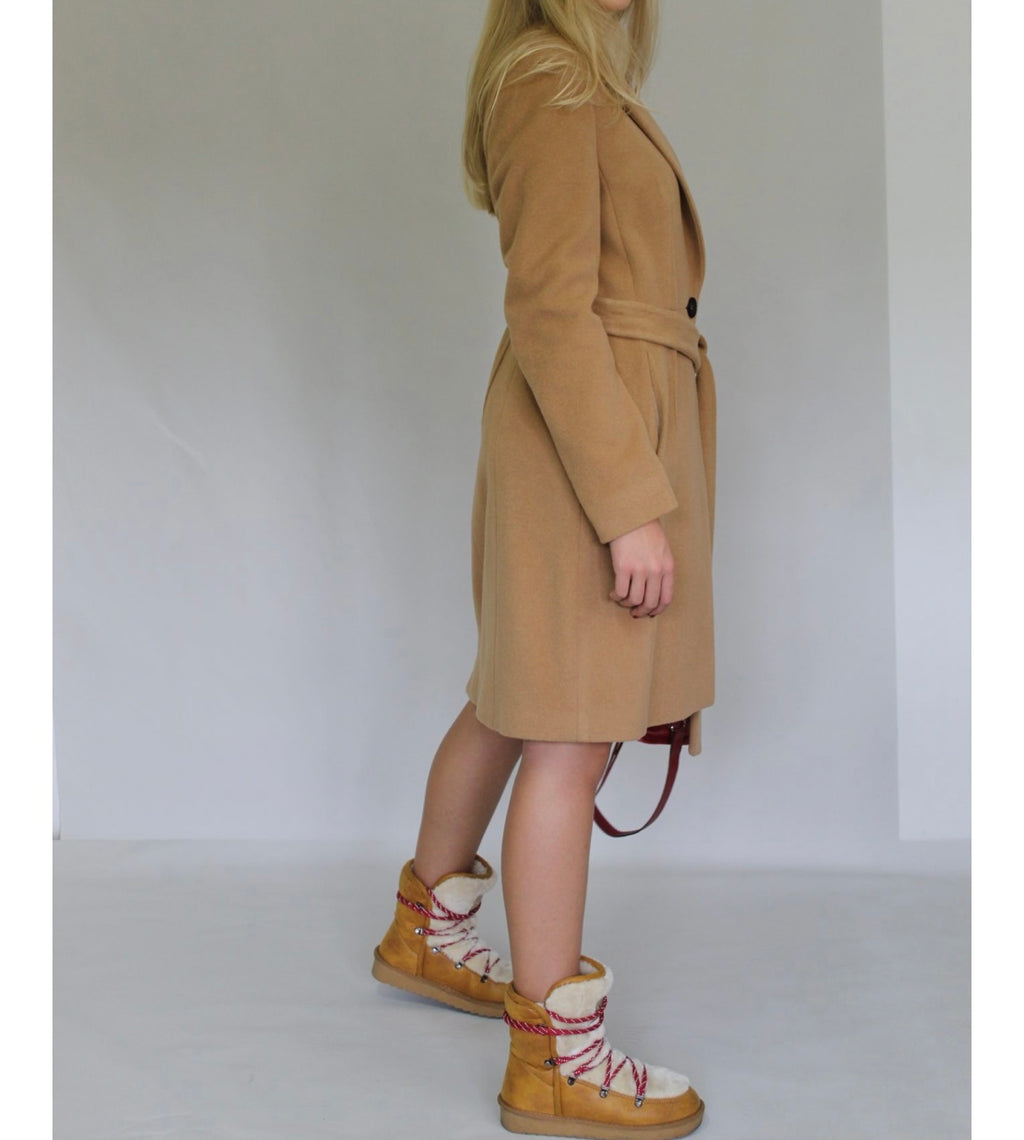 Single-Button Belted Wool Coat