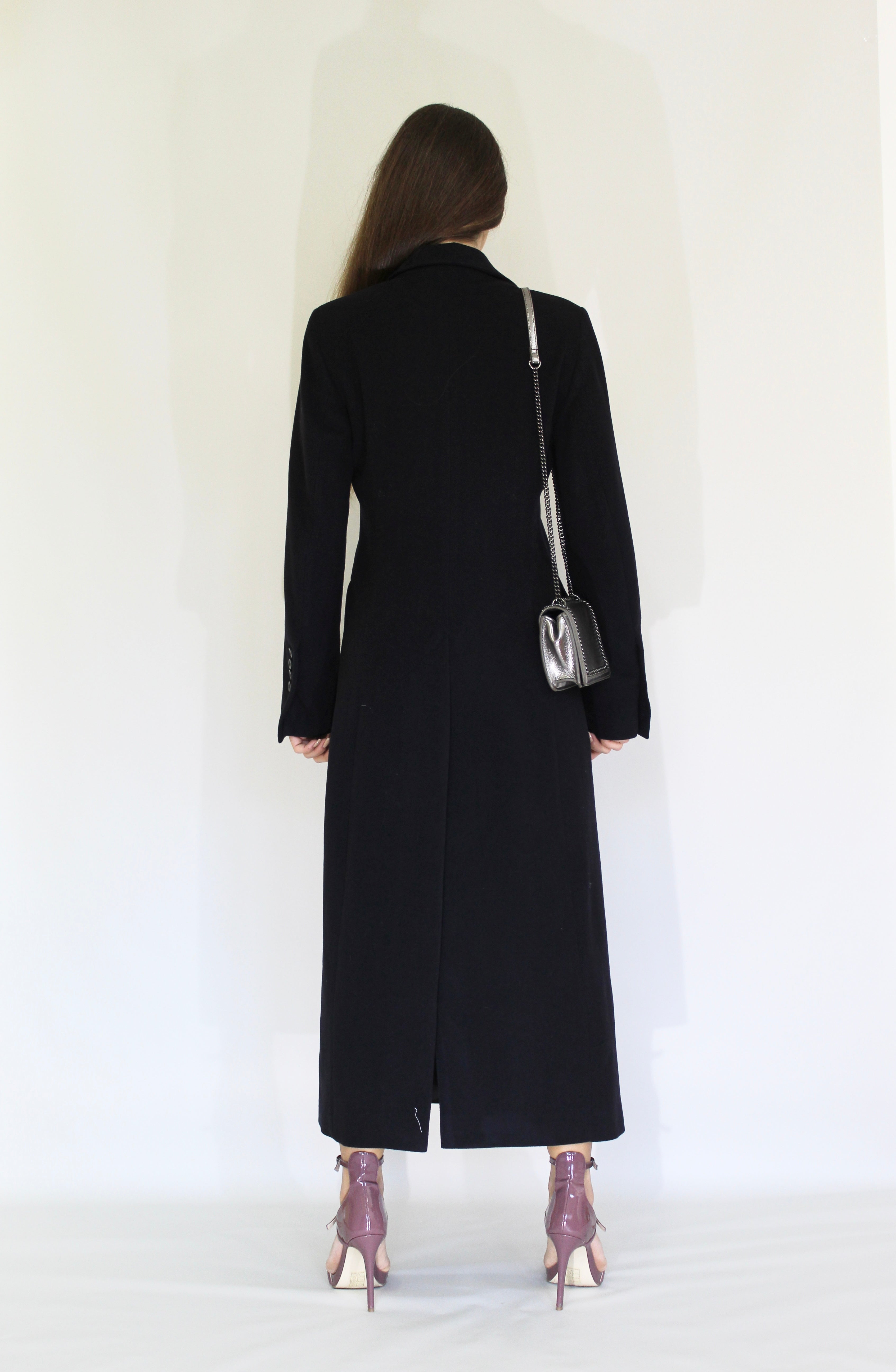 Long Tailored Wool Coat with Button Detailing