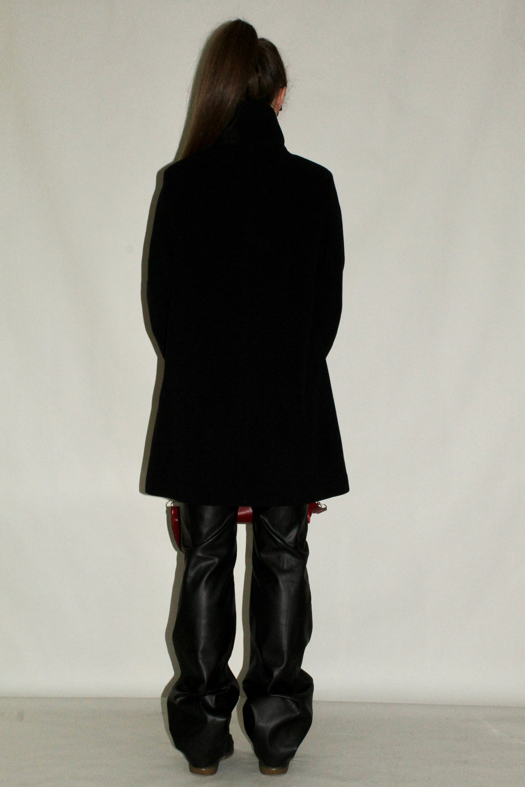 Raised-Neckline Wool Coat With Hidden Buttoning
