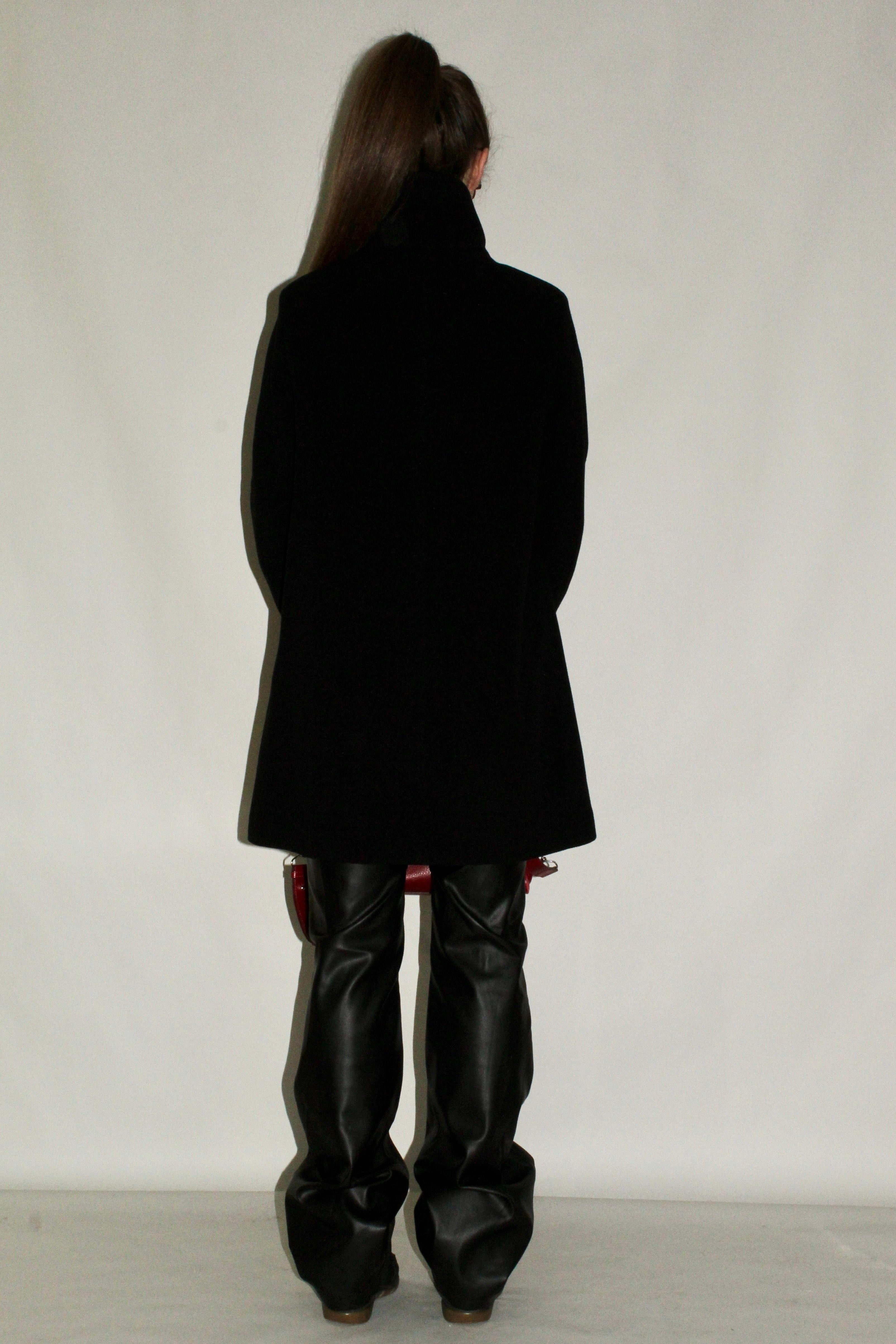 Raised-Neckline Wool Coat With Hidden Buttoning