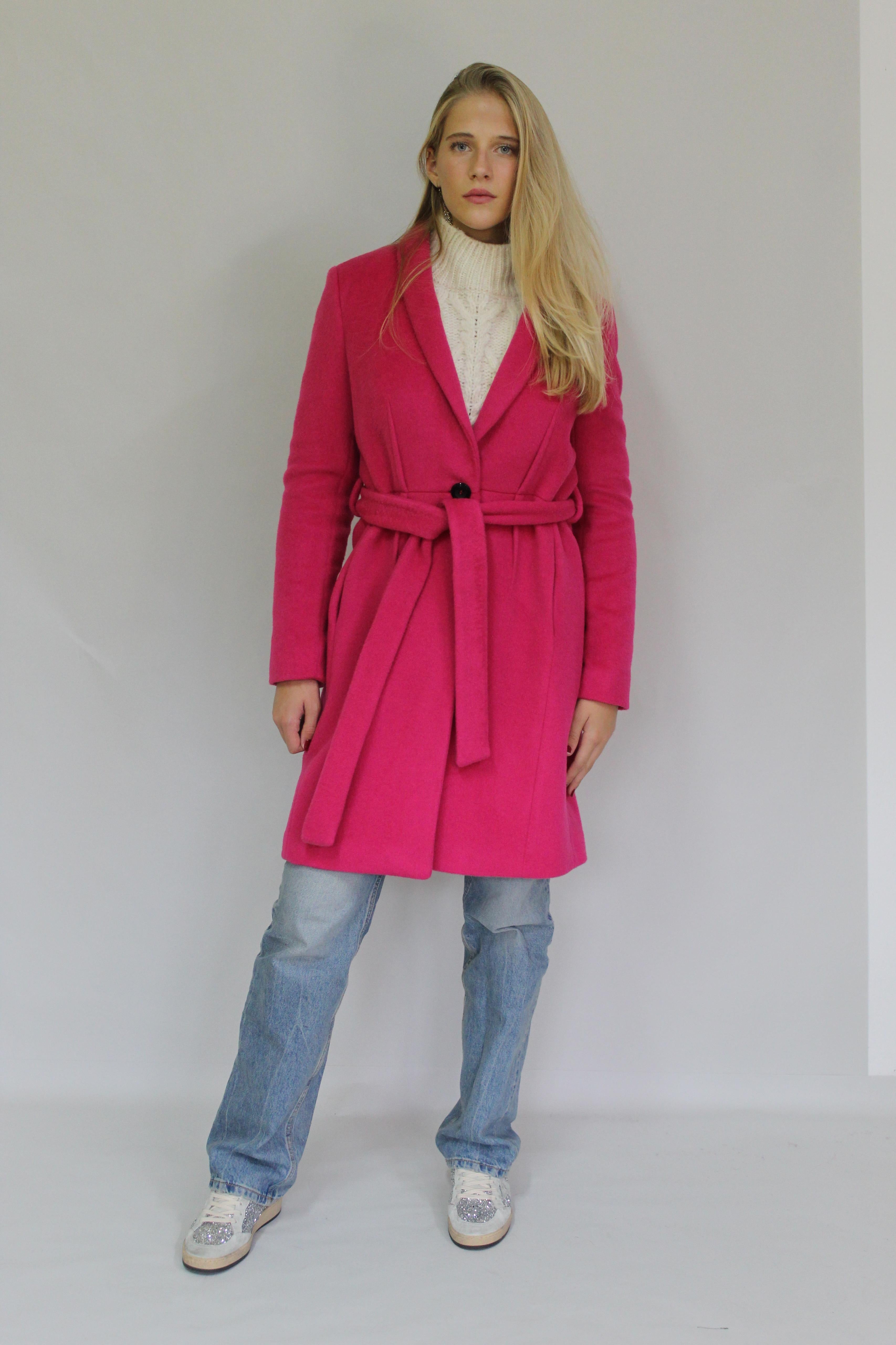 Single-Button Belted Wool Coat
