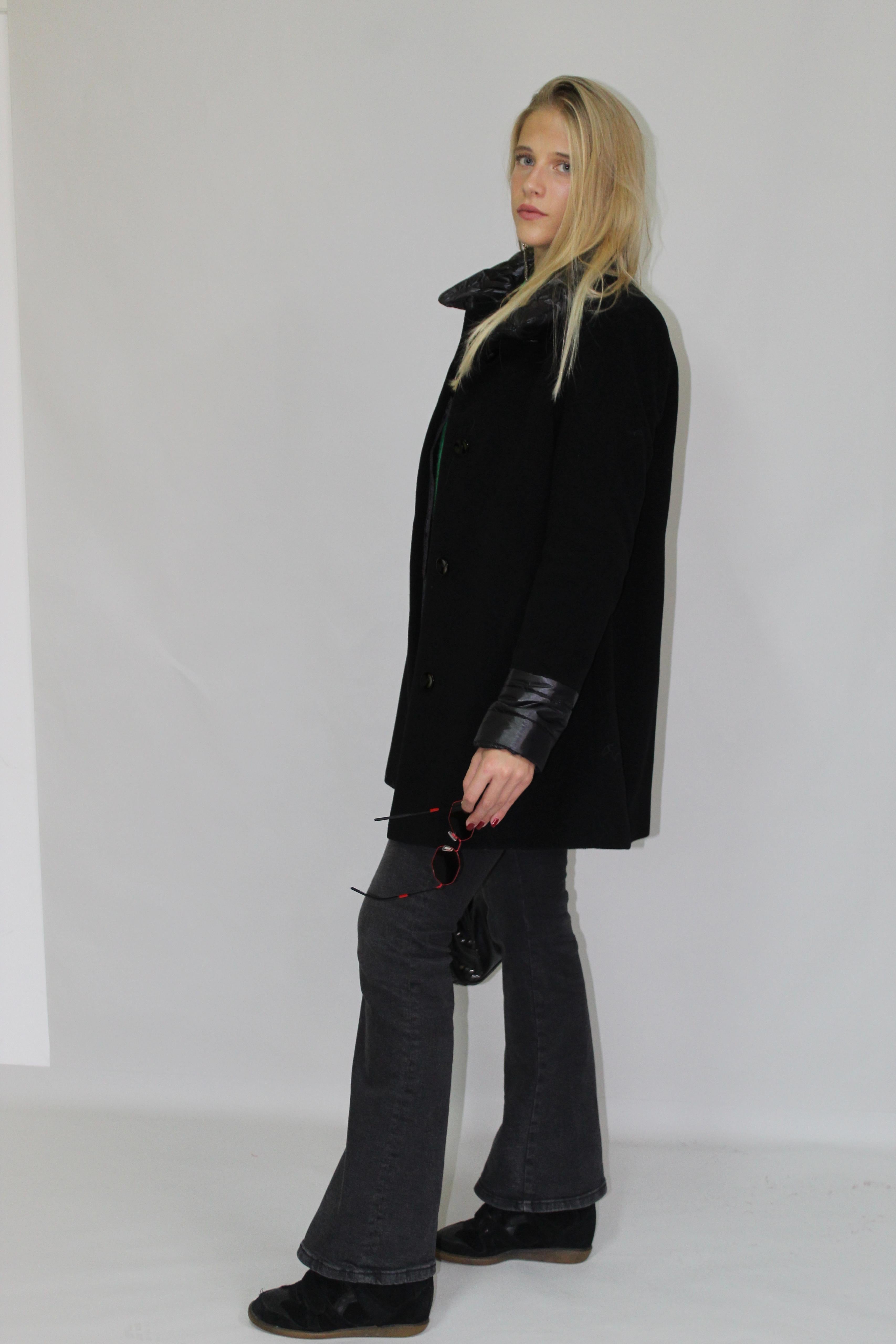 Coat With Satin Puffed Neck & Sleeve Accents