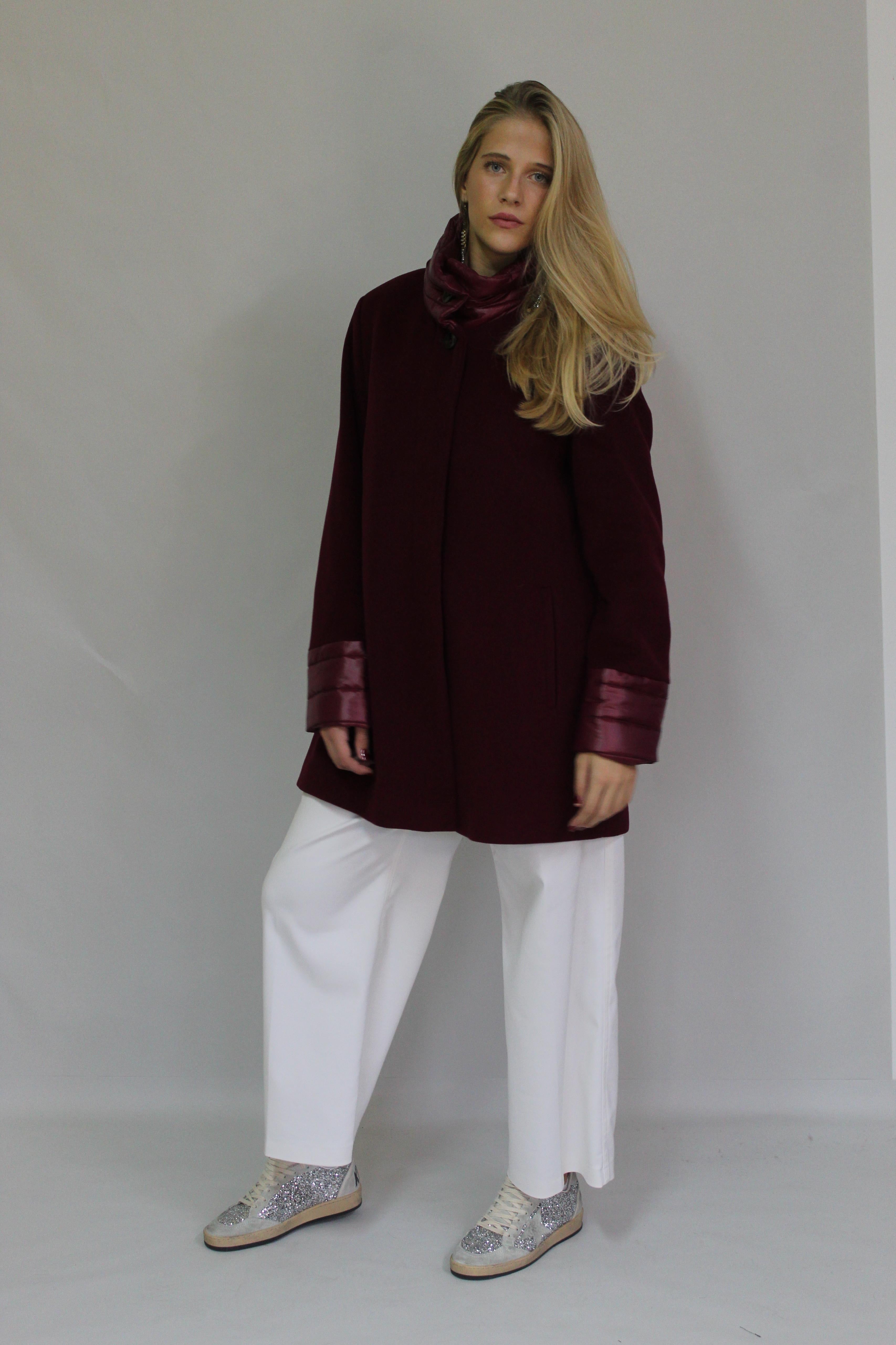 Coat With Satin Puffed Neck & Sleeve Accents