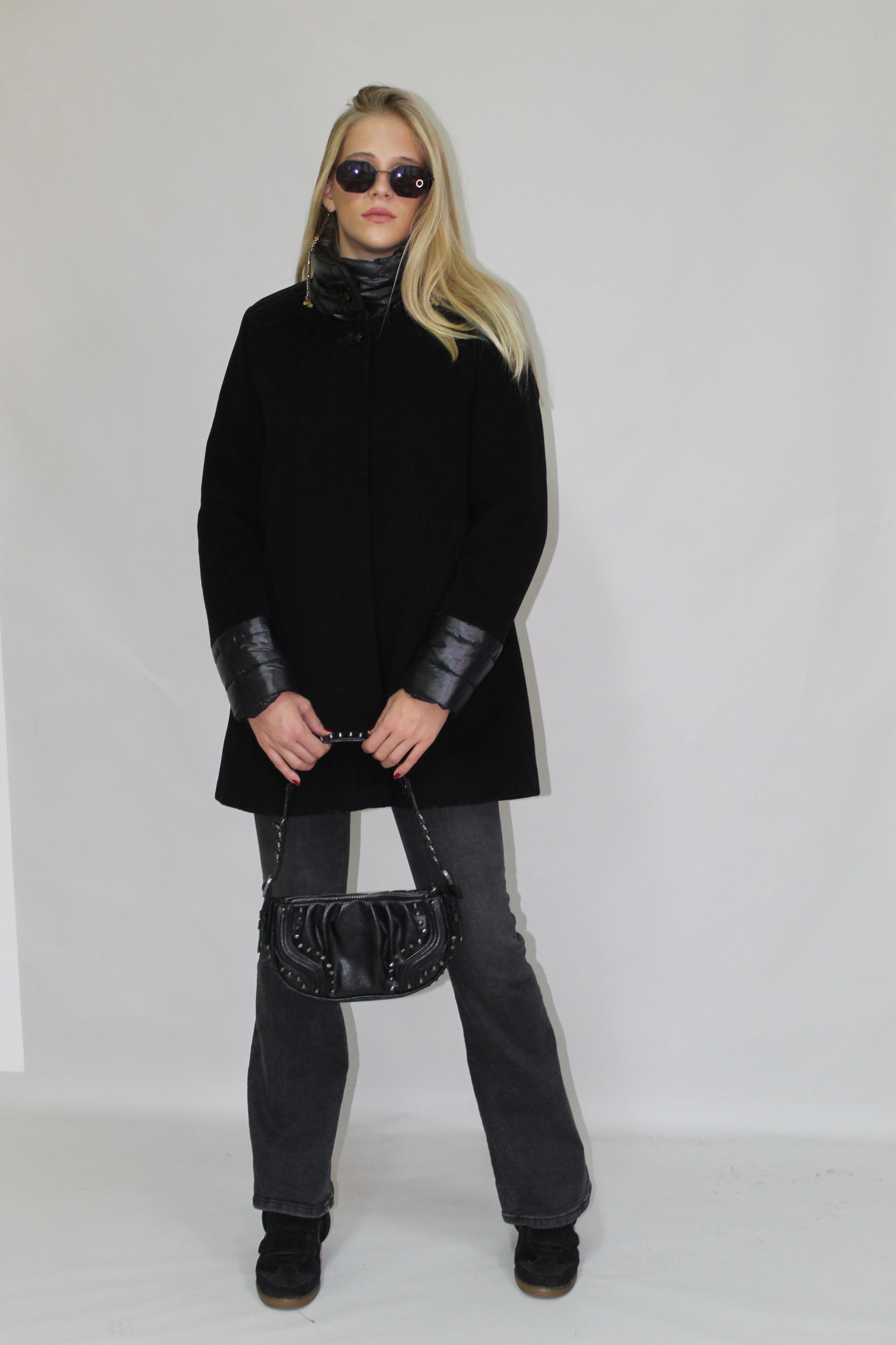 Coat With Satin Puffed Neck & Sleeve Accents